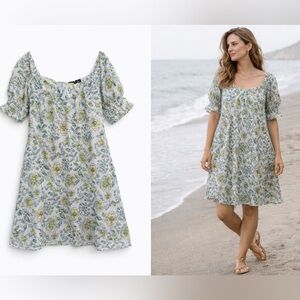 7 For All Mankind Green Floral Coquette Milkmaid Tiered Peasant Dress Size L